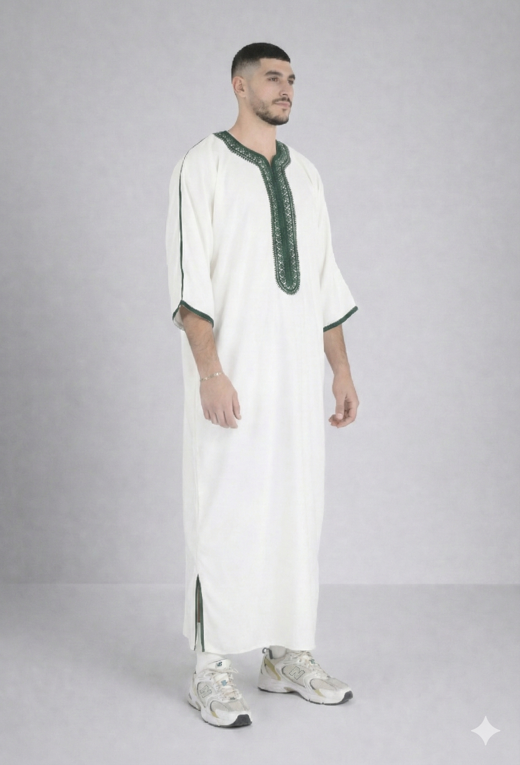 LUXURY WHITE/GREEN MOROCCAN GANDOURA