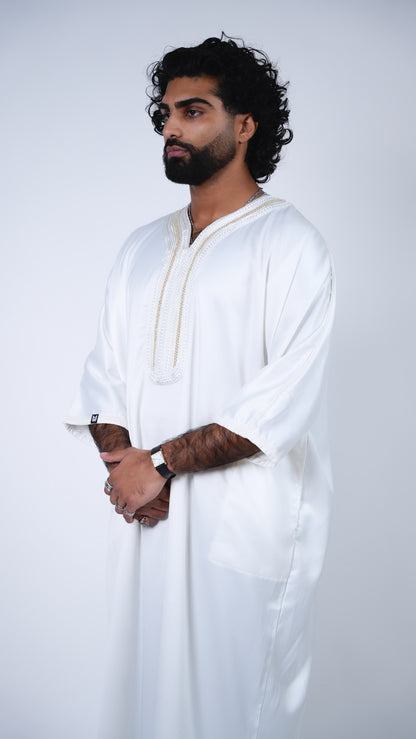 Moroccan Thobe - White/Gold