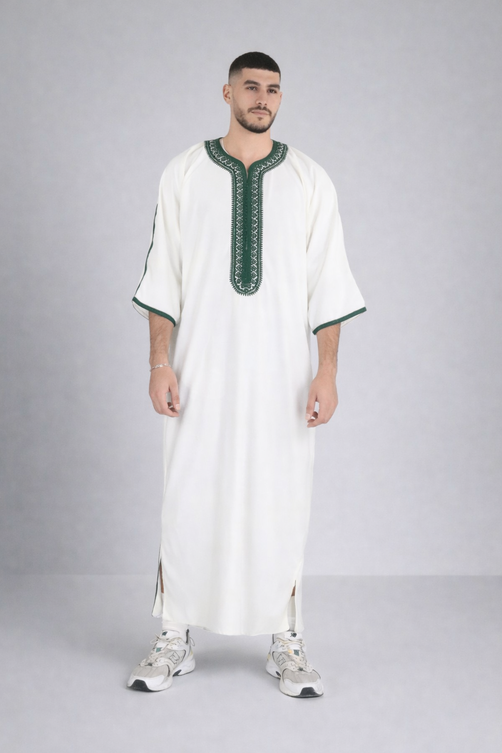 LUXURY WHITE/GREEN MOROCCAN GANDOURA
