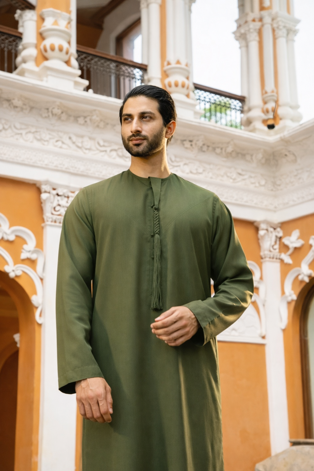 LUXURY EMIRATI THOBE - OLIVE GREEN