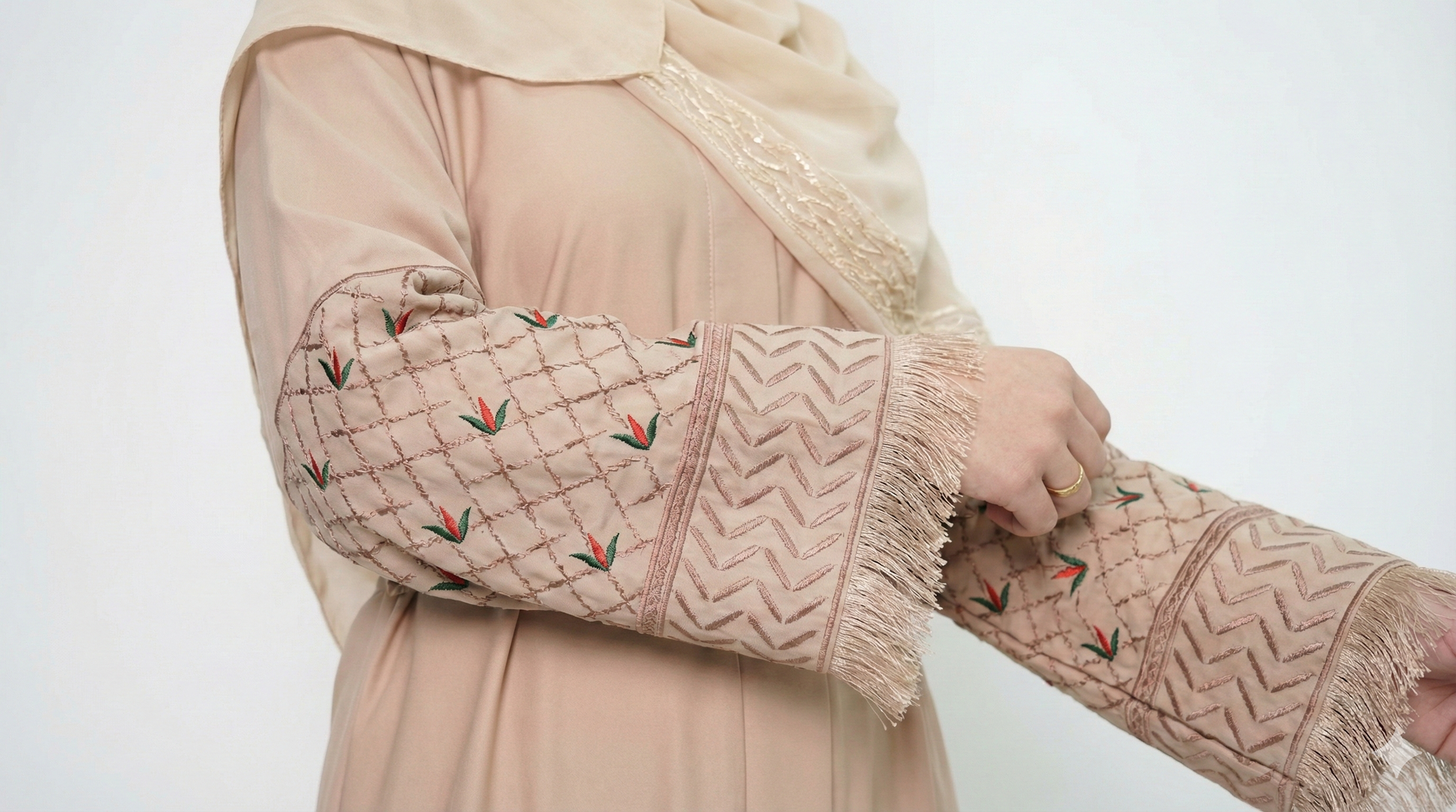 Palestinian Embroidery Nude Abaya