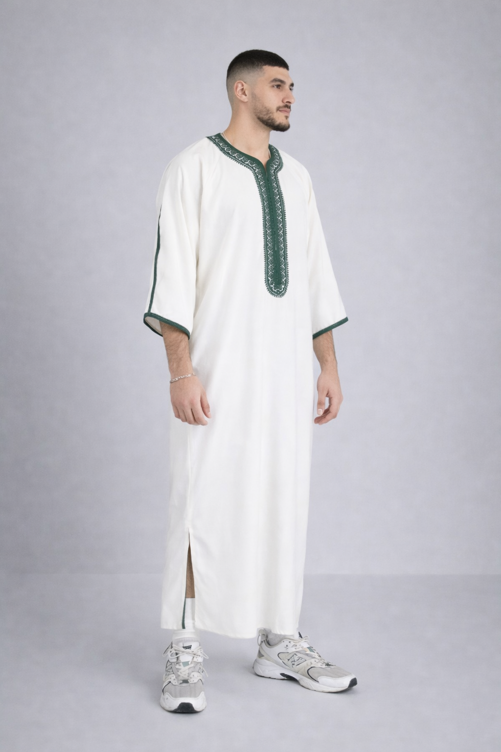 LUXURY WHITE/GREEN MOROCCAN GANDOURA