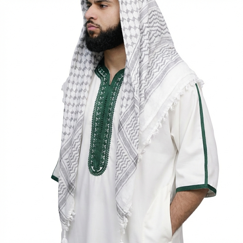 LUXURY WHITE/GREEN MOROCCAN GANDOURA