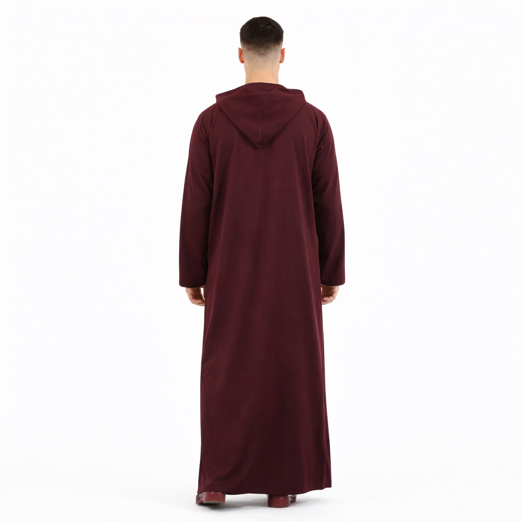 PREMIUM HOODED BURGUNDY MOROCCAN DJELLABA