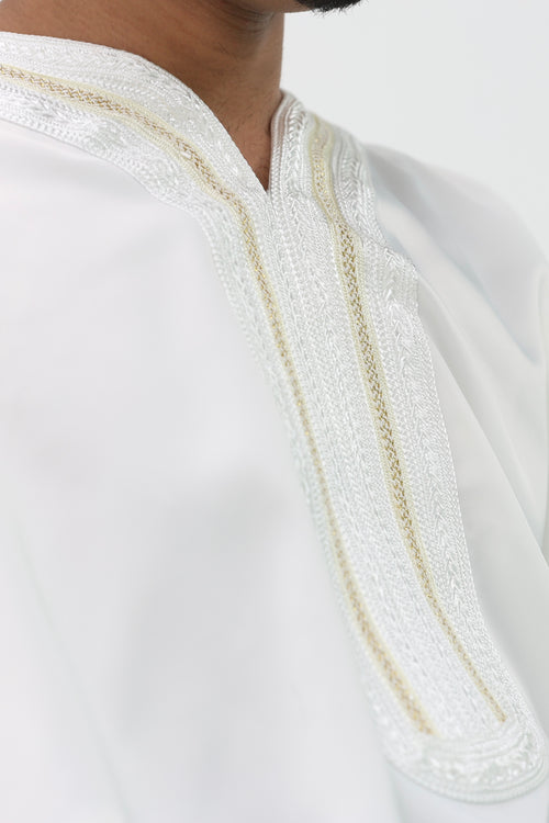 Moroccan Thobe - White/Gold